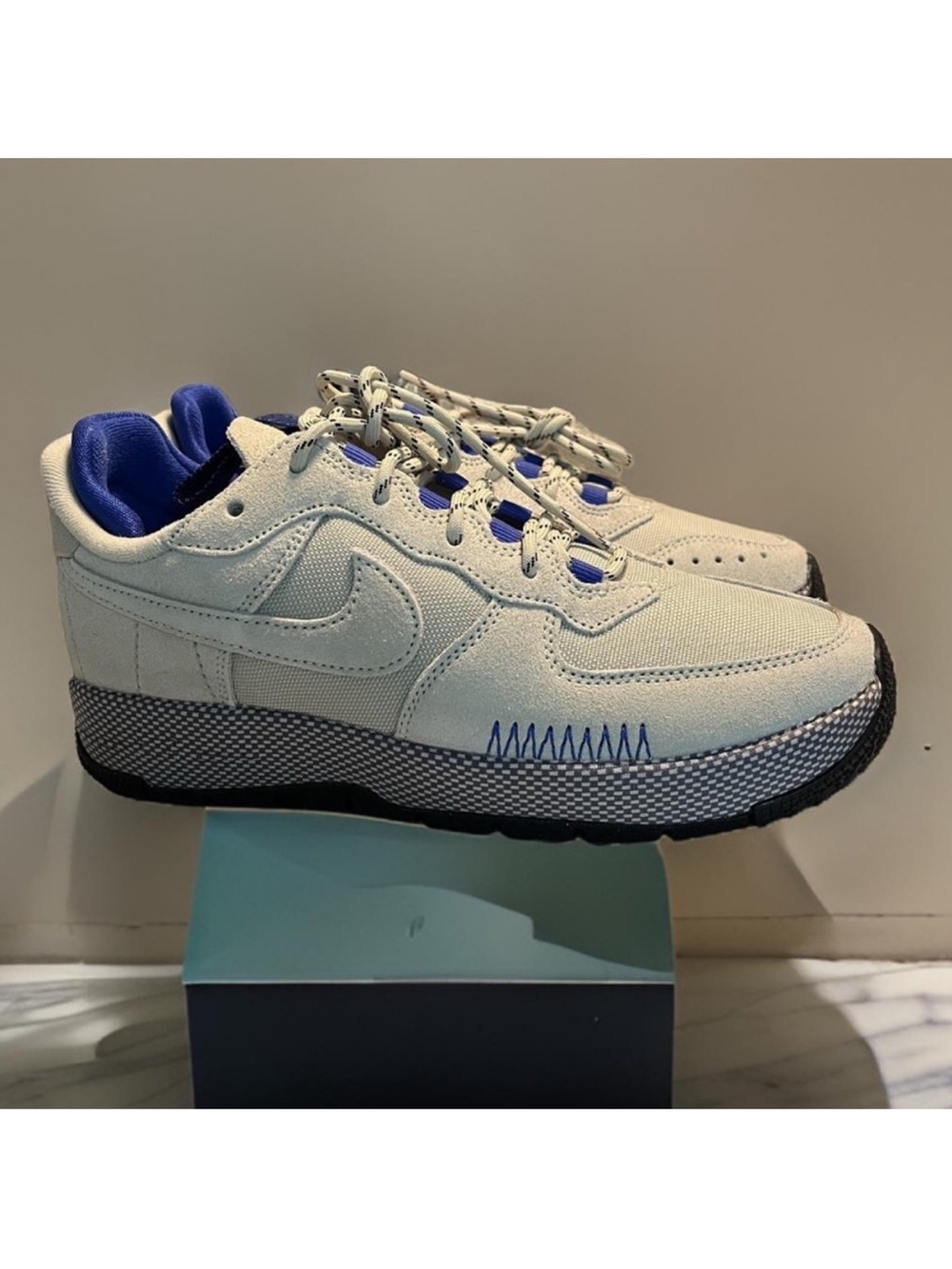 Nike Air Force 1 Cream and Blue Low-Top Sneakers